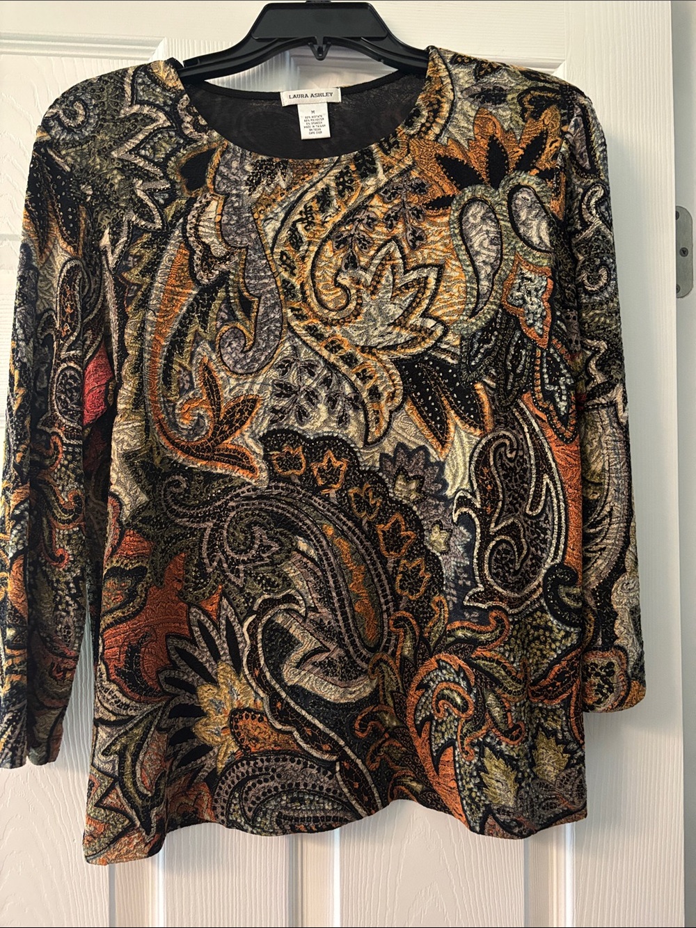 Laura Ashley Black, Brown & Orange Paisley Long Sleeve Top